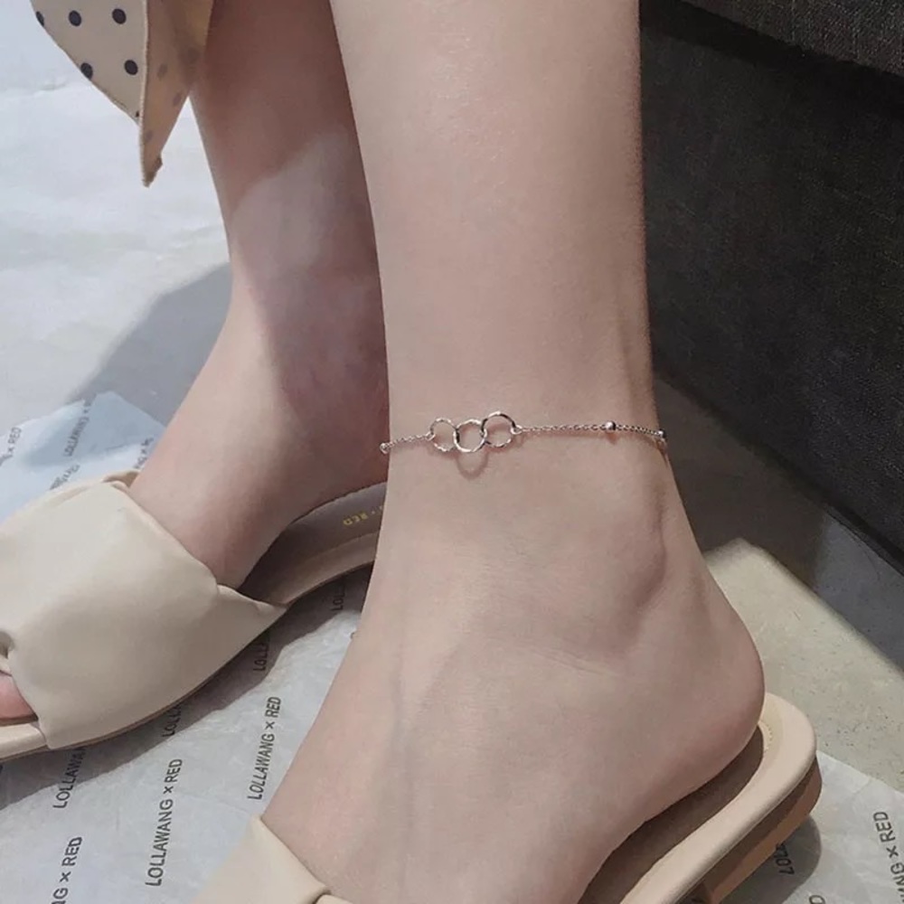 New Sterling Silver 925 Triple Loop Chain Ankle Bracelet